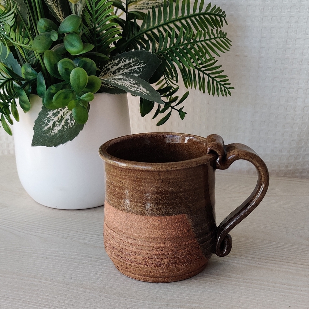 Chuck Davis Pottery Mug, Brown Glazed Stoneware 3 3/4"